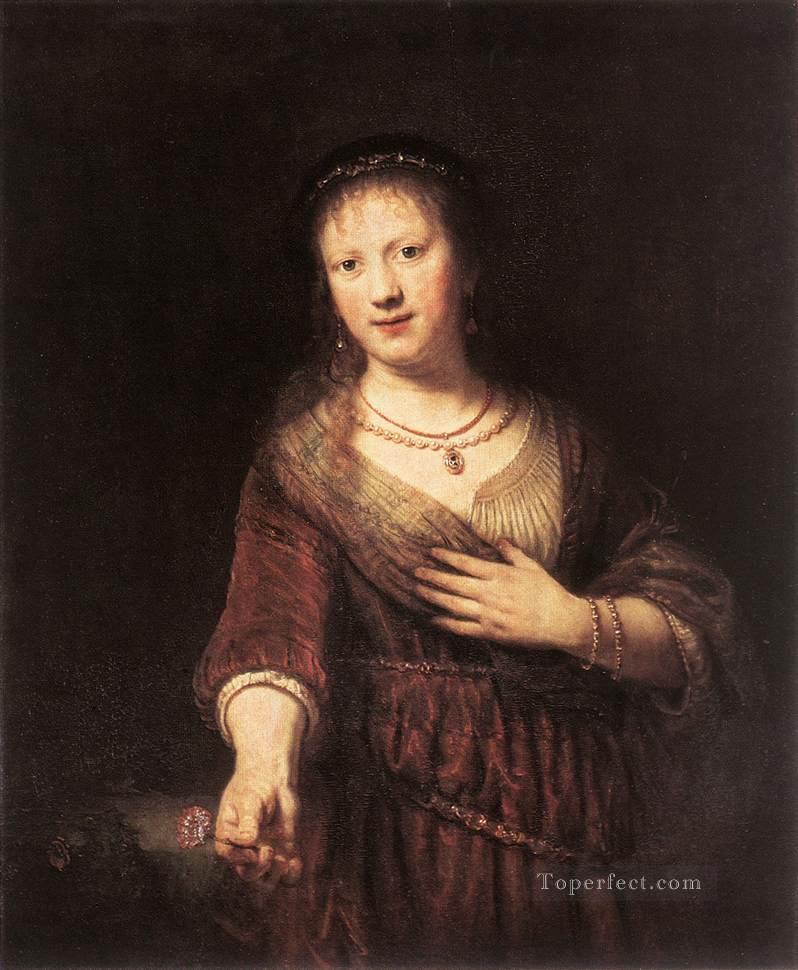 Portrait of Saskia with a Flower Rembrandt Oil Paintings